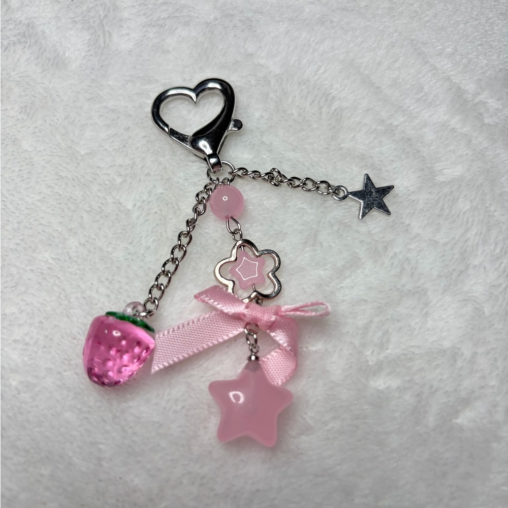 Pink Strawberry Charm Keychain 🍓 Coquette Aesthetic Bag Charm | 5 for $25 - Picture 3 of 4